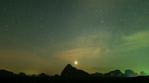 Time lapse Milky way galaxy stars Night to day Timelapse seen in Phuket Thailand Beautiful Nature