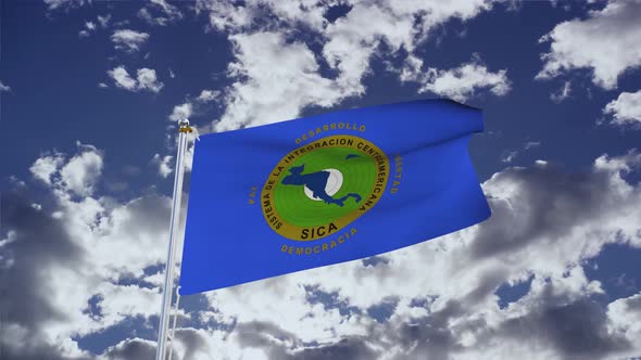 Central American Integration System Flag With Sky 4k