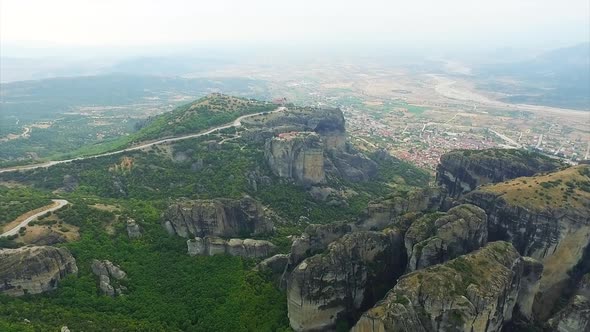 Aerial View Of Meteora Monesteries Complex And Kalambaka Town In Greece