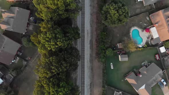 Drone Flying over Railroad Tracks with Straight Down View
