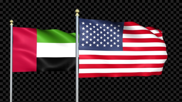 United Arab Emirates And United States Two Countries Flags Waving