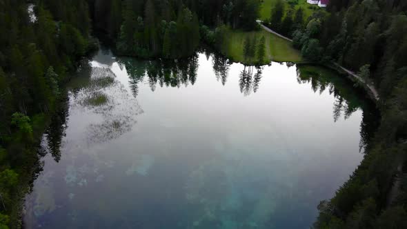 Beautiful view on an Lake with Mountains in Schiederweiher in Upper Austria Drone Video