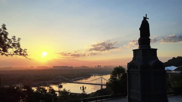 Kyiv, Ukraine : Monument To Vladimir the Great at Dawn in the Morning