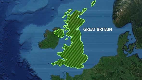 The Country Of Great Britain approaching From Space