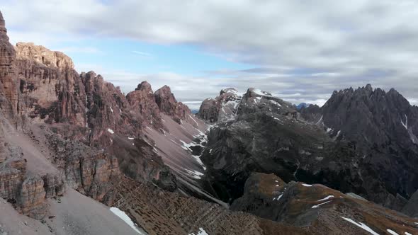 Aerial Flying Over Tre Cime di Lavaredo Mountain in Dolomites Alps Italy