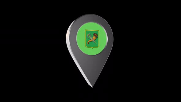 3d Animation Map Navigation Pointer With Flag Of Kharkiv (Ukraine) With Alpha Channel - 2K