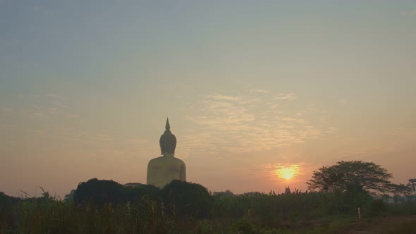 Sunrise At Big Golden Buddha Statue Of Thailand.