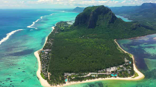 Aerial view of Le Morne Brabant mountain which is in the World Heritage site of the UNESCO