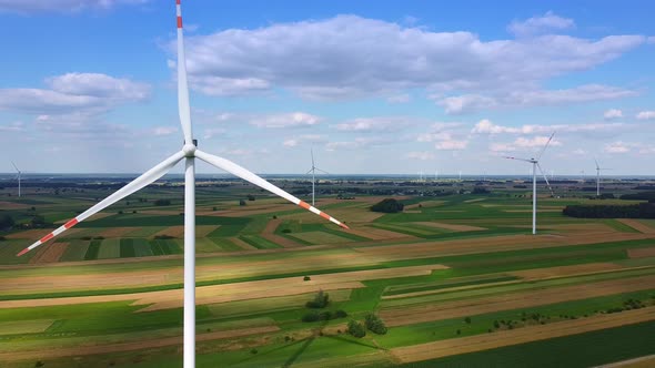 Wind Farm of Many Windmills From Drone