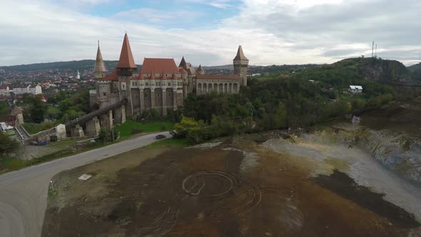 Aerial view of Corvin Castle