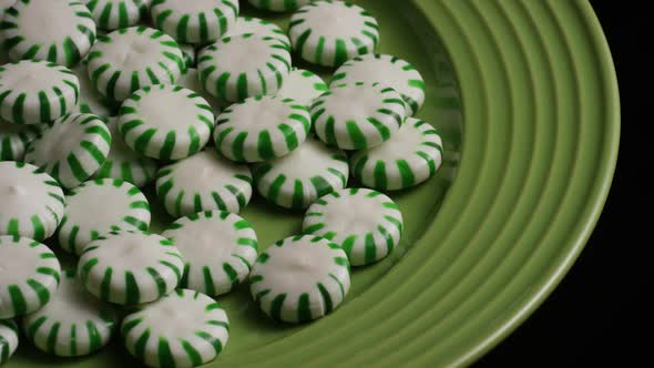 Rotating shot of spearmint hard candies 