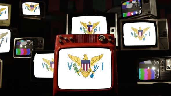United States Virgin Islands Flags on Retro TVs.