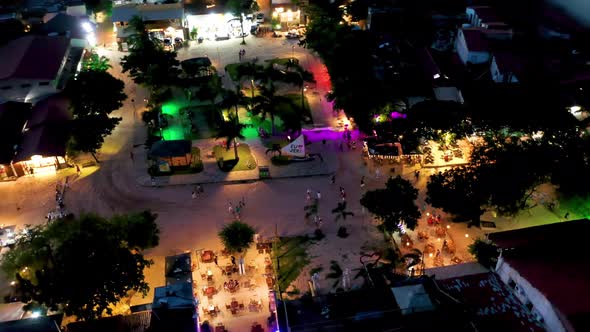 Night landscape of historic center of Jericoacoara Brazil. Night life scenery