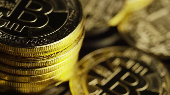 Rotating shot of Bitcoins 