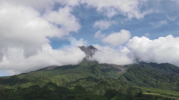 Time lapse aerial view of Merapi Mountain. Indonesia Volcano Landscape View.