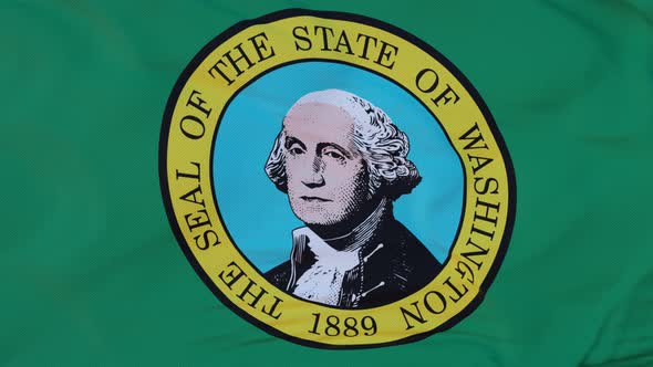 Flag of Washington State Region of the United States Waving at Wind