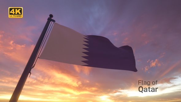 Qatar Flag on a Flagpole V3 - 4K