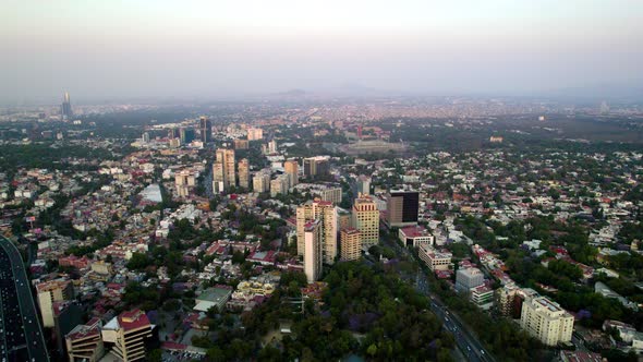 High view of south mexico city and unam stadium from a drone