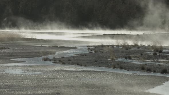 Steaming ponds in Yellowstone National Park, America