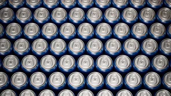 Seamless looping animation of assorted soda cans. Set of many drinks.Aerial view