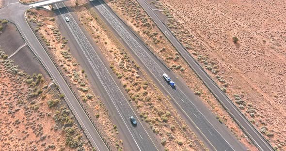 Panorama view of long desert highway in mountains Arizona street road trips the US