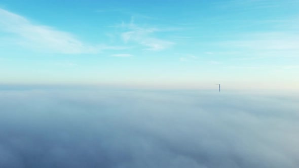 Aerial Drone View Flight Over Fog