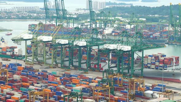 Time lapse of container cargo shipping port in Singapore