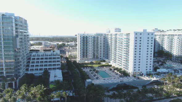 Condominium Buildings In Midbeach Section In Miami Beach, Florida On A Sunny Day.