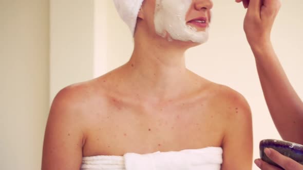 Beautiful Woman Having a Facial Treatment at Spa