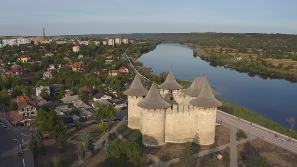 Aerial Orbiting Around Medieval Fort in Soroca Republic of Moldova