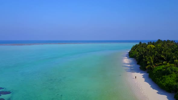 Aerial drone nature of coastline beach by blue ocean and sand background