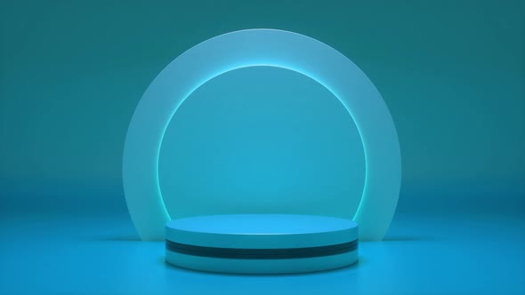 Blue podium with a bright glowing blinking neon circle