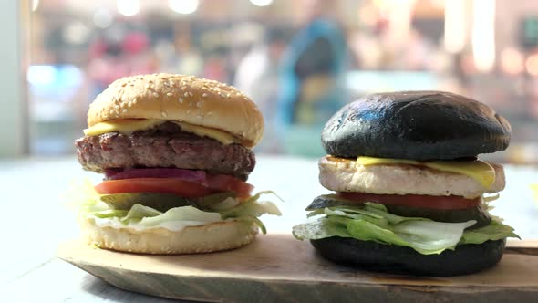 Three Burgers and Wood Board.