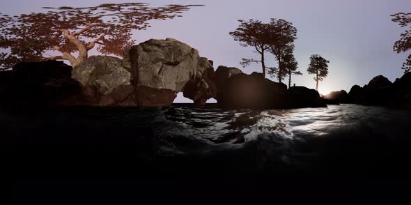 VR 360 Camera Moving Near Rocky Island alt