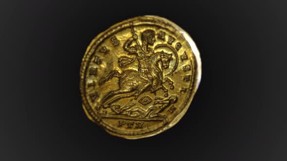 Roman Gold Coin Emperor Constantine Riding A Horse in Alpha Channel