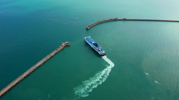 Aerial View of the Dover Harbor with Ferries and Cruise Ships in Dover UK