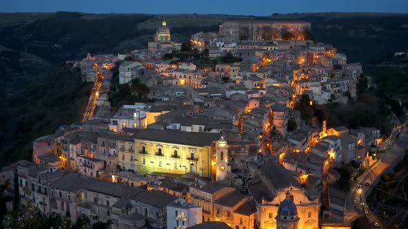 Ragusa Ibla, Home To a Wide Array of Baroque Architecture, After Sunset. Sicily, Italy.