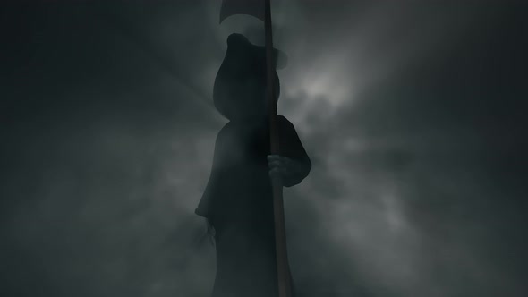 Halloween Death Grim Reaper Idle In Scary Foggy Background 4k