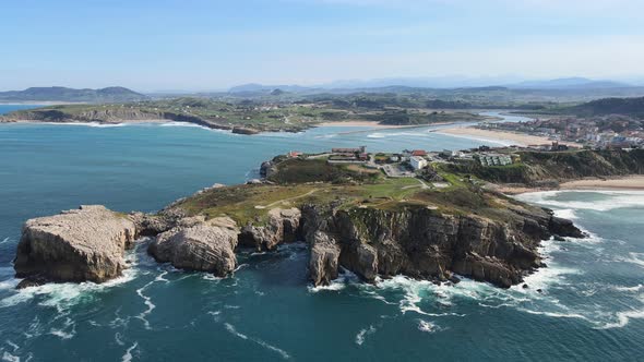 Aerial View of a Scenic Coastline Landscape in Suances Cantabria Spain