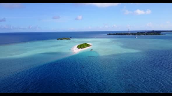 Aerial drone view seascape of tranquil sea view beach lifestyle by blue sea and white sandy backgrou