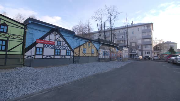 Garages Decorated with Pictures of Medieval Houses in Town