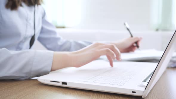 Close Up Image Female Hands Typing on Laptop Keyboard