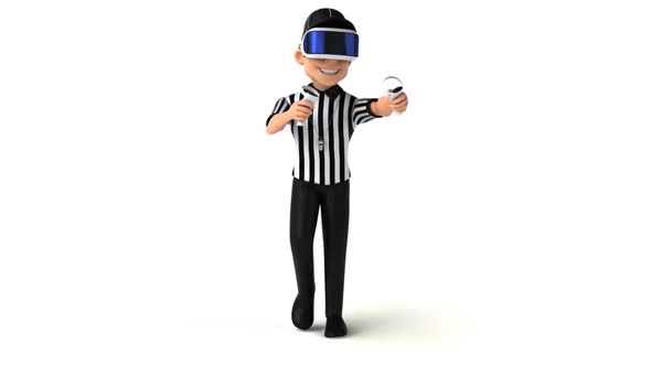 Fun 3D cartoon referee with a VR Helmet