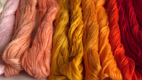 A top view of colorful mouline threads isolated on a white background.