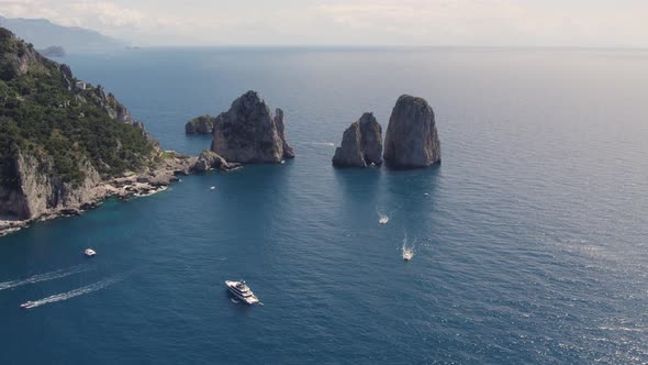 Scenic Drone Footage Of Rock Formations In Gulf Of Naples, Italy.