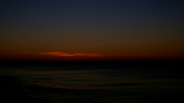 Timelapse Sunrise, From Dark To Bright Day Sun, Over Sea, Waves Are Washing