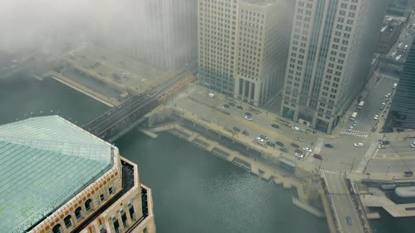 Aerial View Chicago Downtown Car Traffic and City Life From a Bird's Eye View