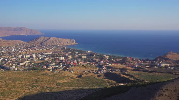 Crimean Nature From a Height of Flight. View of Sudak By the Sea
