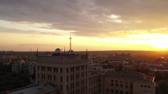 Shoting From Above of the Famous and Historic Building of Derzhprom and Karazin University Against