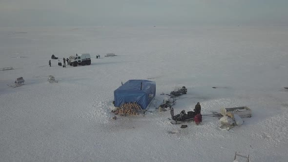 Wonderful Capturing Video of Drone From the Top of Yurts in the Middle of Tundra in Arctic